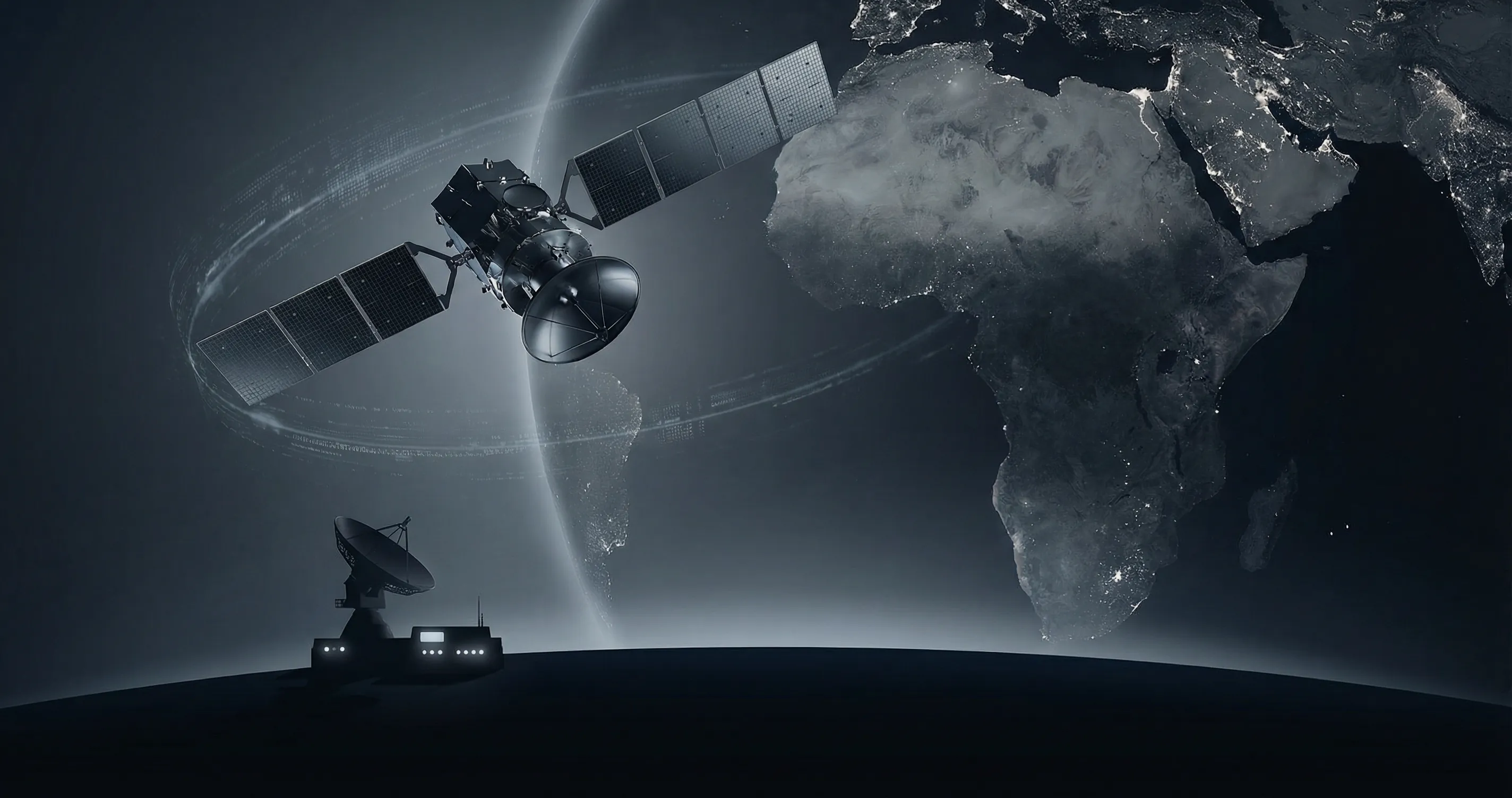 Earth from space with satellite orbit over Africa