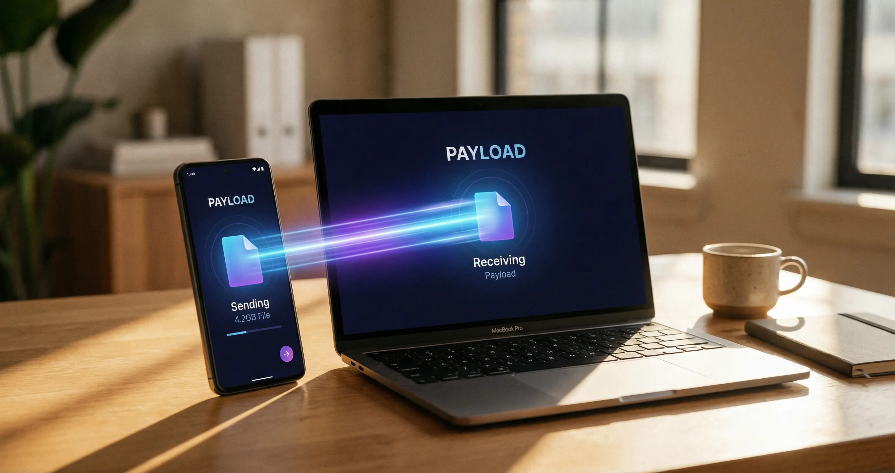 Payload file transfer between phone and laptop