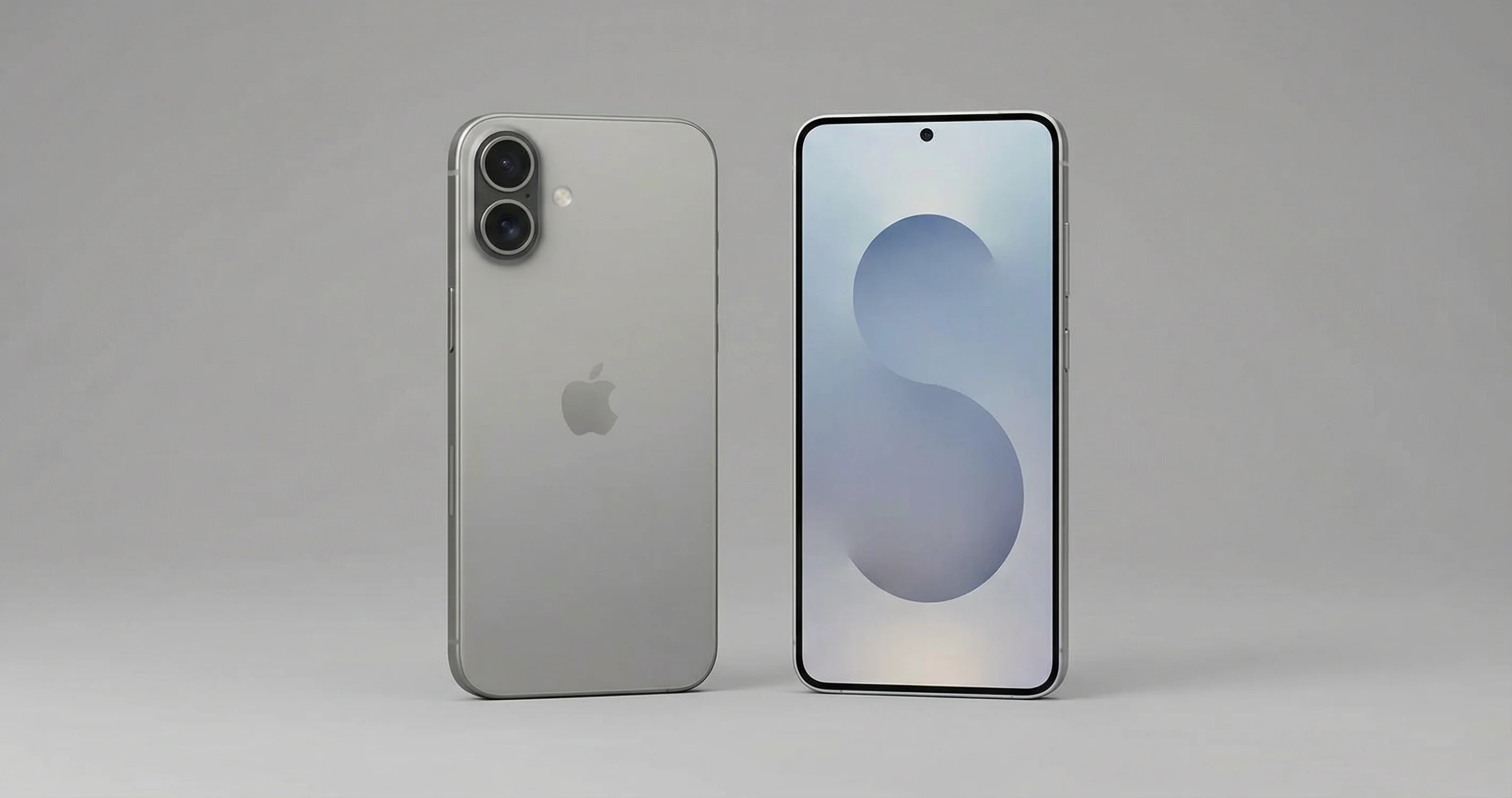 iPhone 16 and Samsung Galaxy S25 smartphones side by side on neutral background