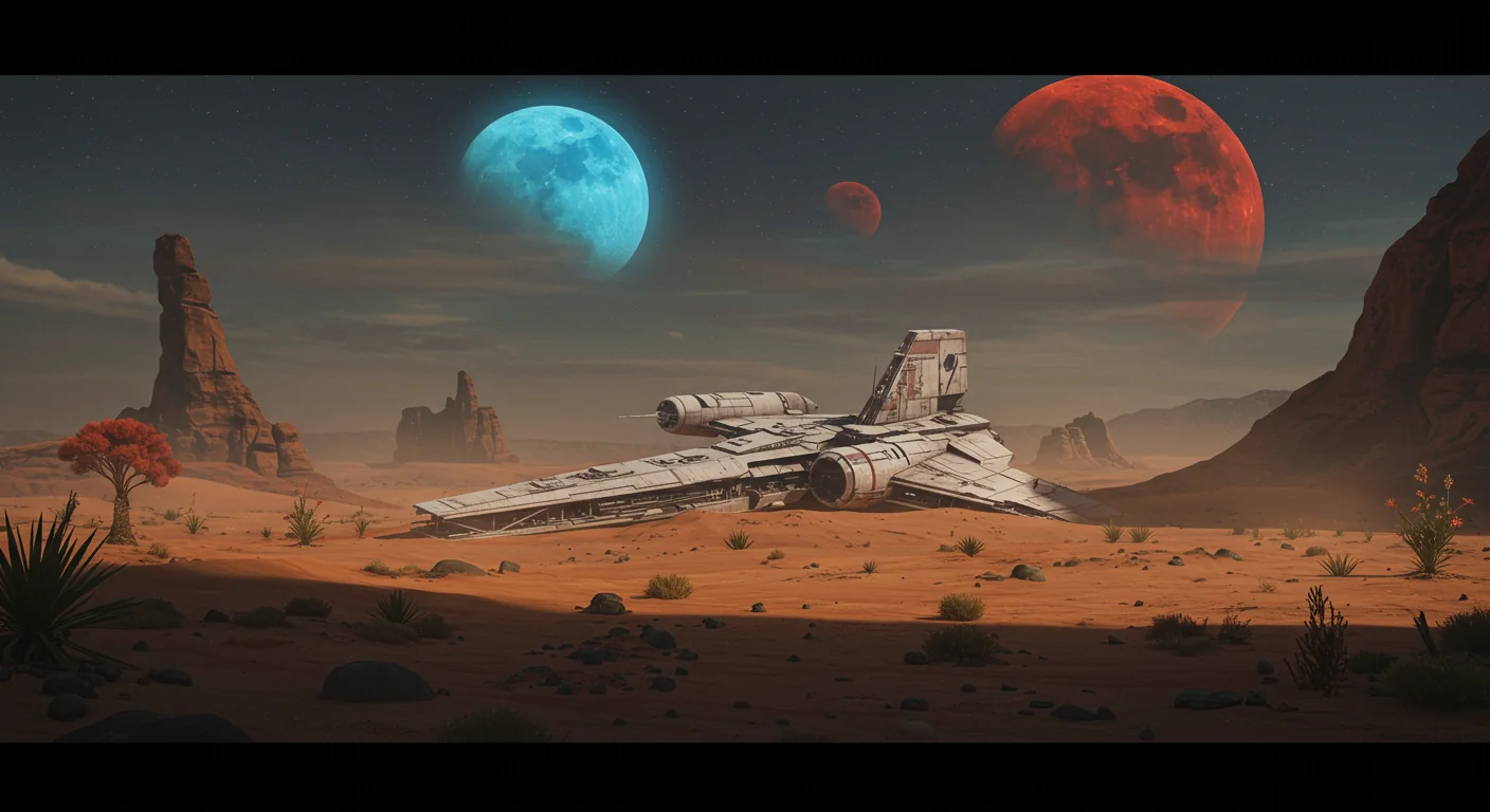 The Mandalorian and Grogu in a cinematic sci-fi setting