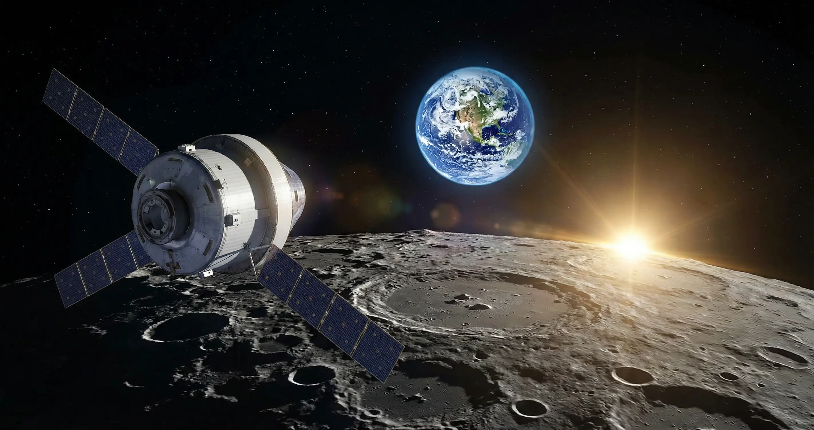 Moon with Earth in the sky, epic space exploration scene