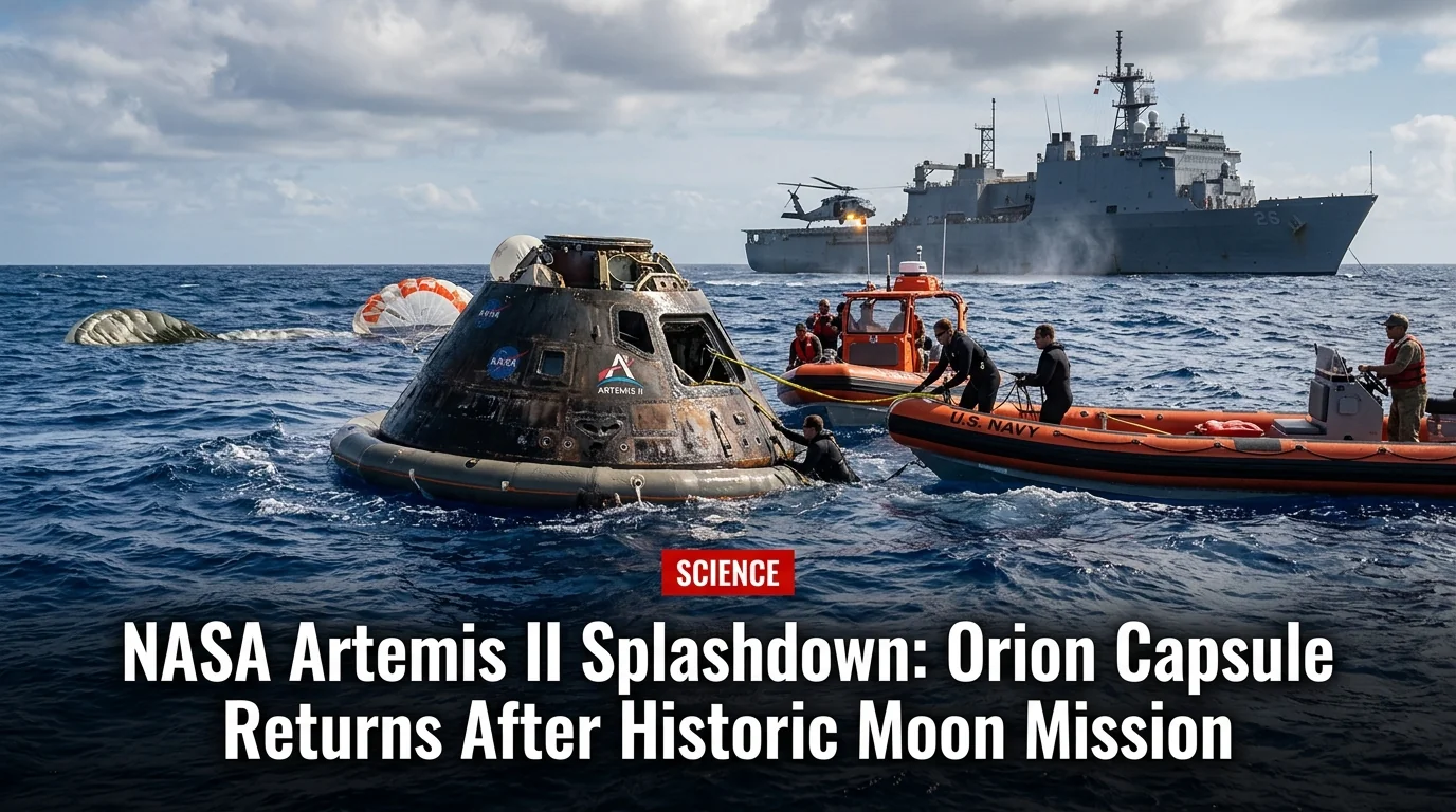 NASA Artemis II Orion spacecraft splashdown in the Pacific Ocean