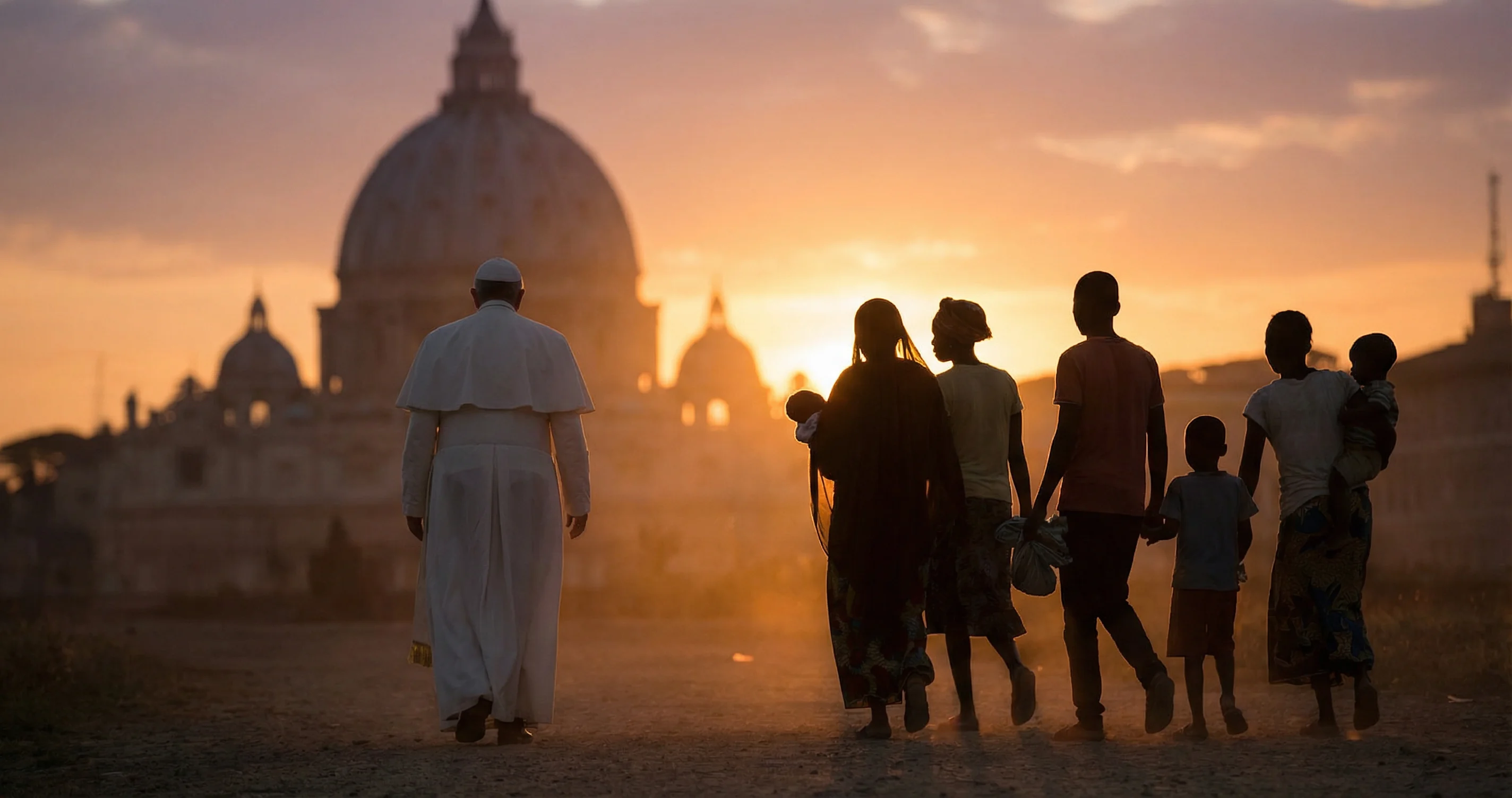 Vatican and church silhouette, humanitarian theme
