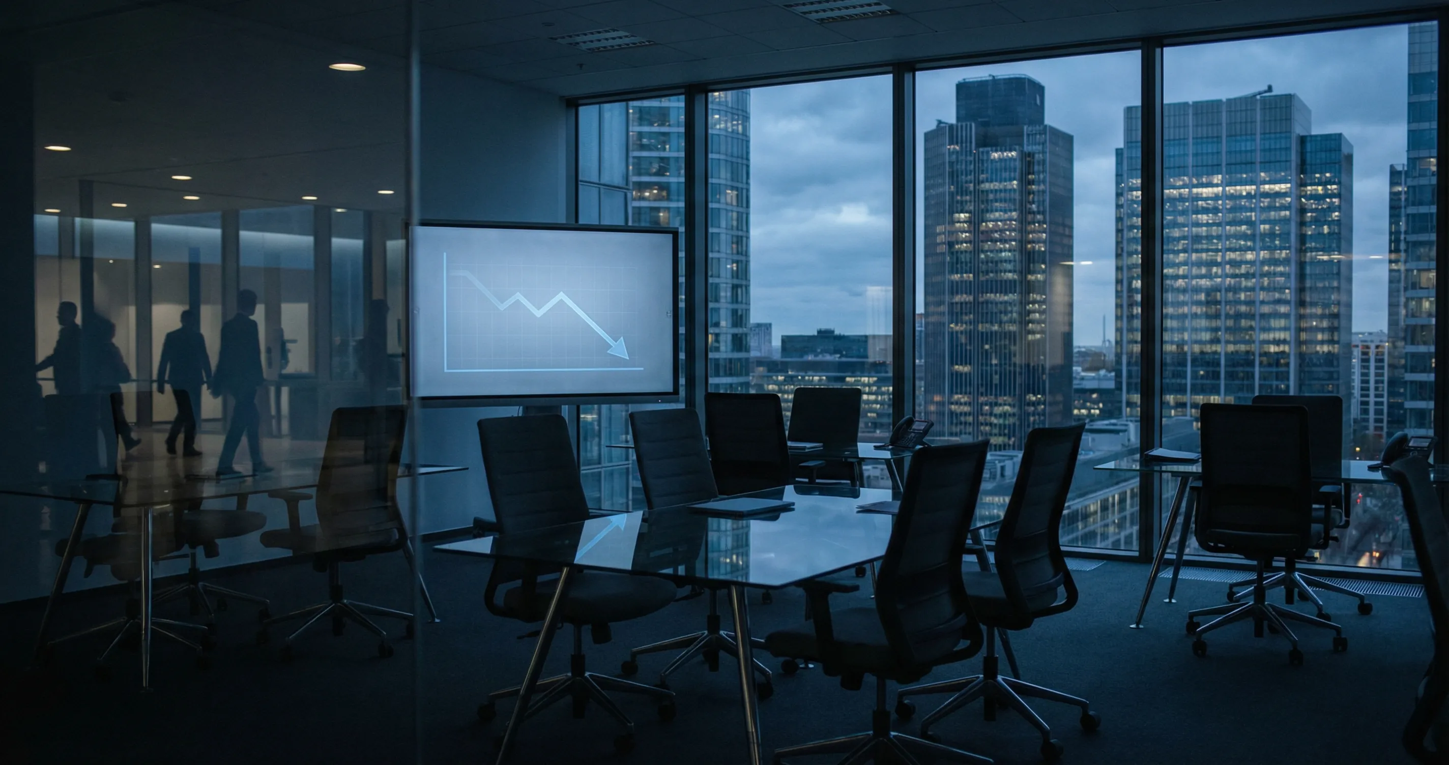 Corporate office and restructuring theme for tech layoffs and AI adoption