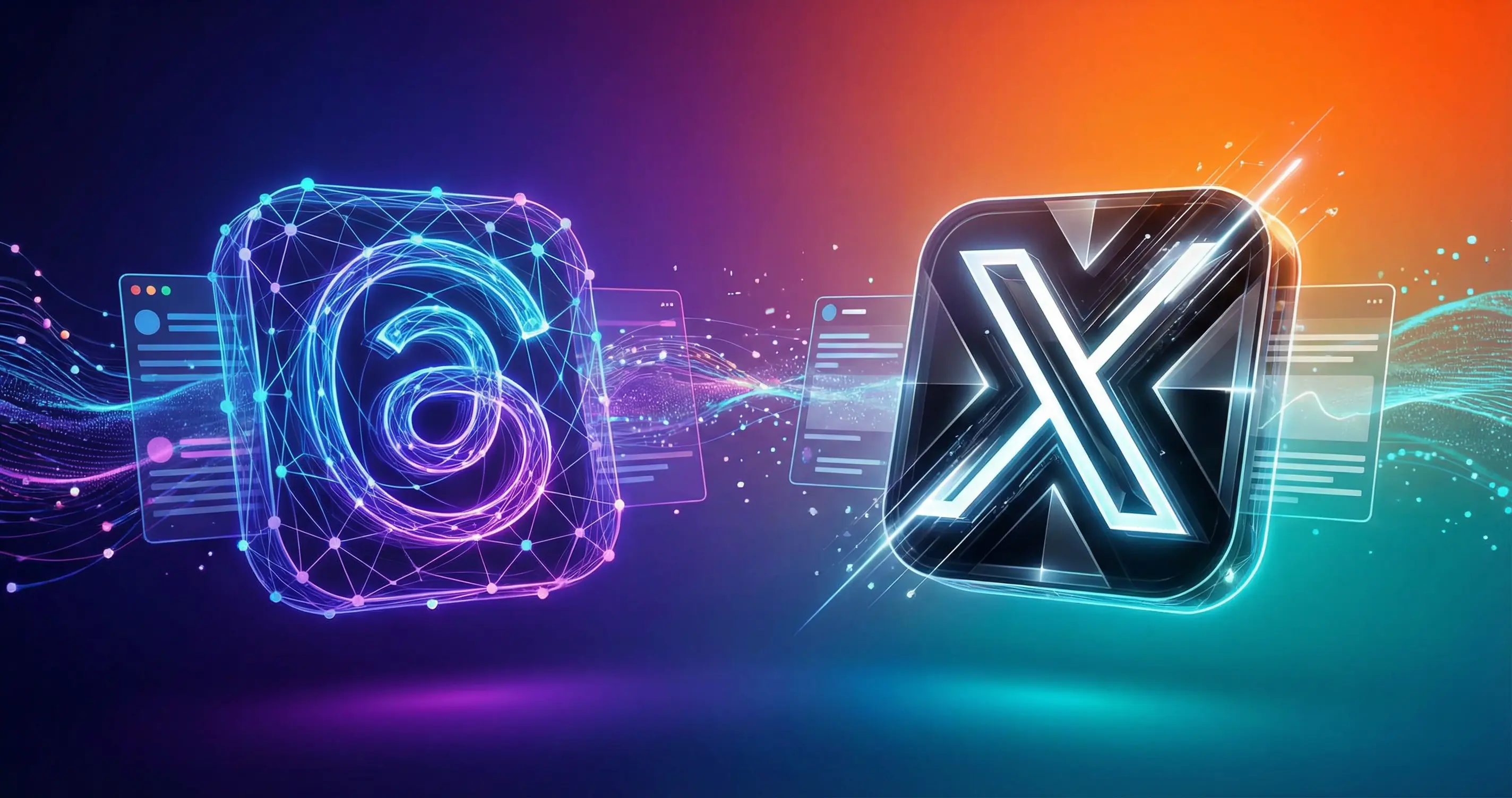 Threads and X (Twitter) social app icons on gradient background