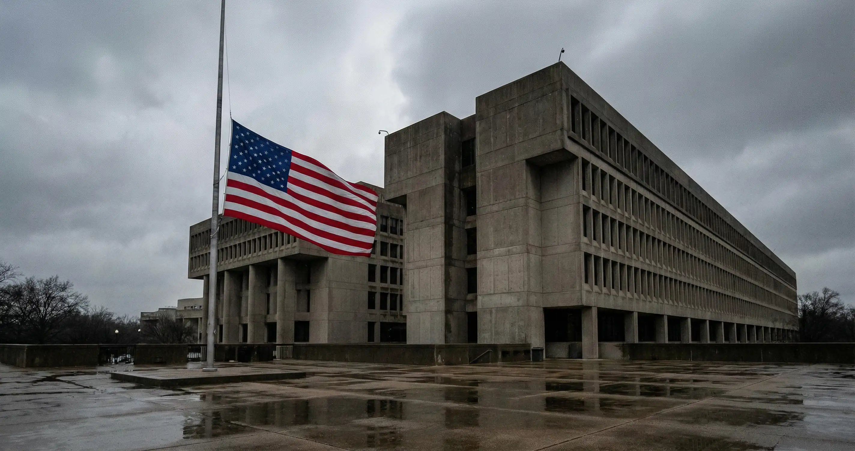 EPA building with American flag, overcast sky, federal environmental policy