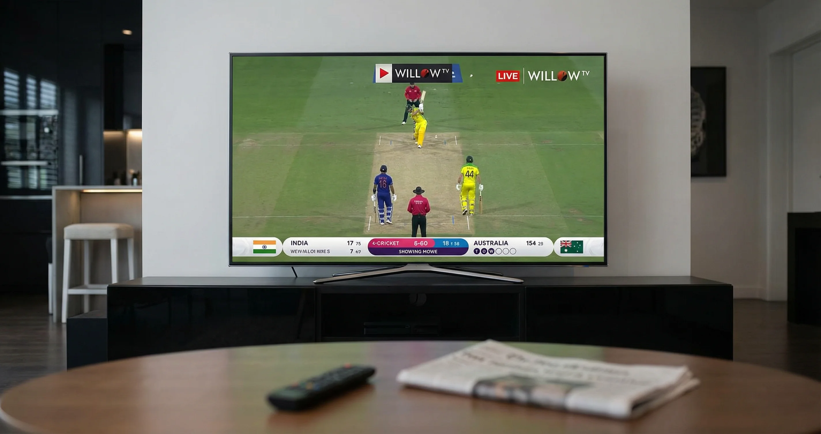 Willow TV cricket streaming on screen